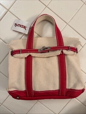 T.J.Maxx Cream Canvas Tote with Red Trim and Straps